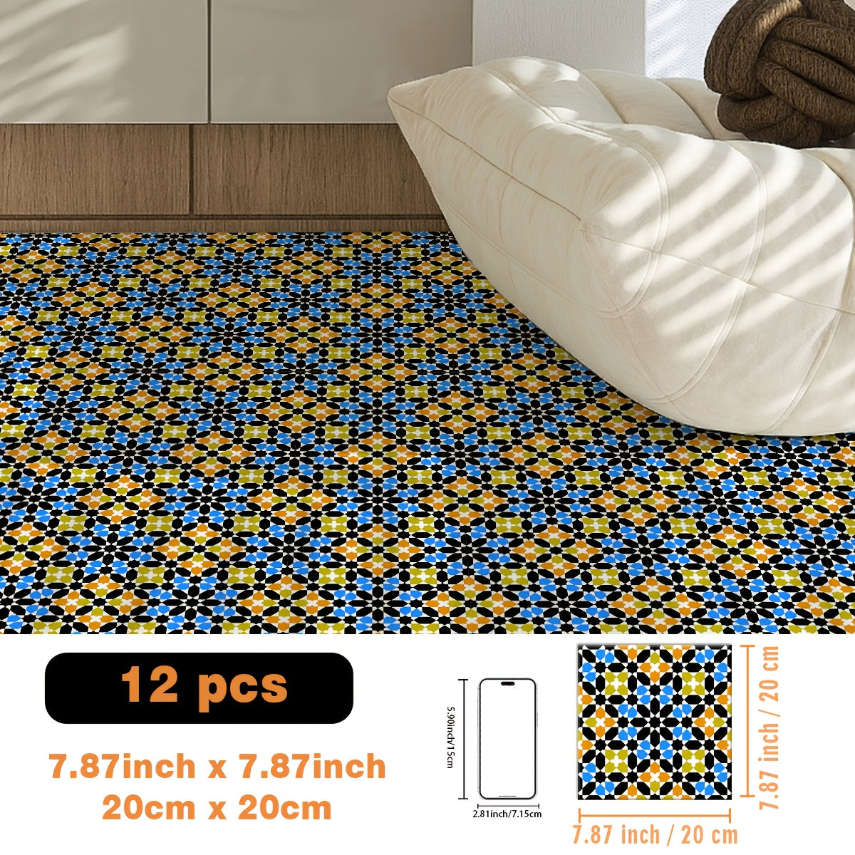 12/36pcs Retro Arabian Style  Mosaic Pattern Self Adhesive Vinyl Floor Tiles  Removable and Easy to Install  Suitable for Cabinets  Living Room  Bedroom  Balcony  Entryway  etc.  Size: 19.99/30.0cm  Flooring Self Adhesive Tile  Flooring Tile Self Adhesive
