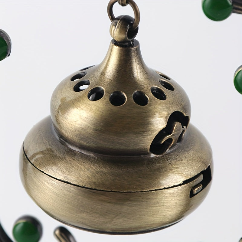 LASODY Elegant Chinese Style Incense Burner with Deer Base   Metal  Green Jade Beads & Golden Bell  Perfect for Home Decor  Christmas  Valentine's  Thanksgiving  Mother'S & Father'S Day  Accessory|Traditional Aesthetic|Elegant Design  Incense Holde