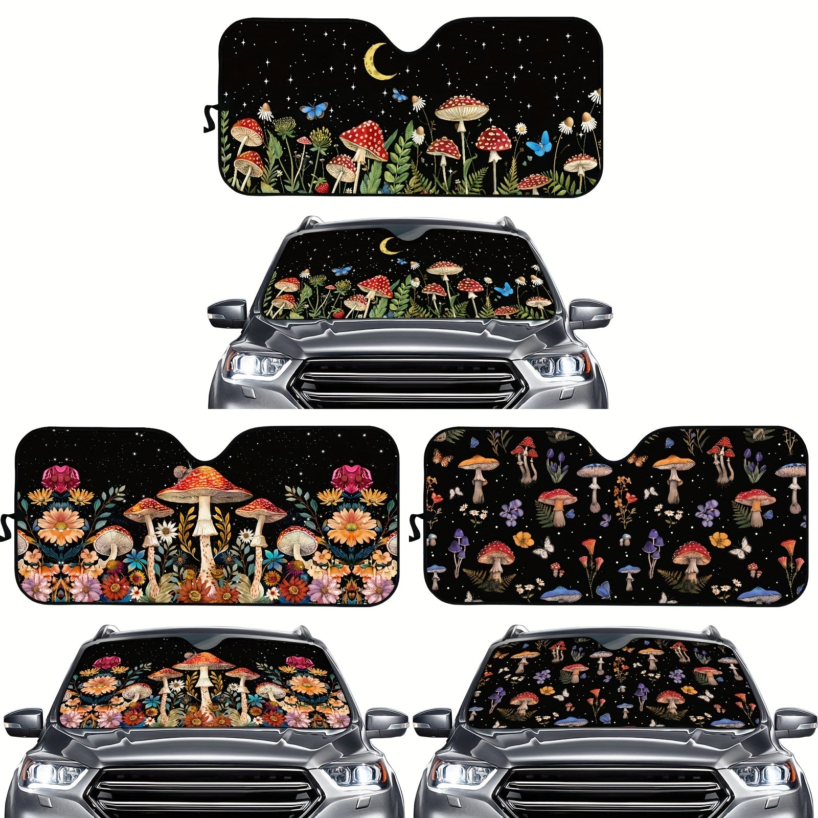 1pc Universal Fit PE Polyethylene Car Windshield Sun Shade  Mushroom Design  UV Sun and Heat Reflector with Buckle Closure  Cooling Vehicle Accessory