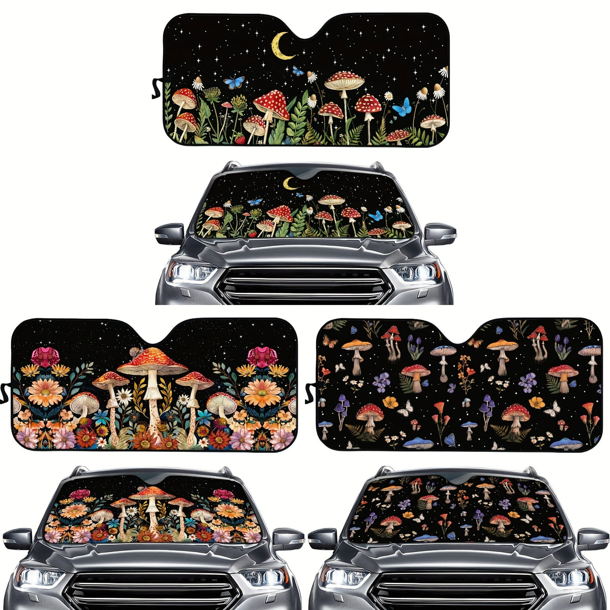 1pc Universal Fit PE Polyethylene Car Windshield Sun Shade  Mushroom Design  UV Sun and Heat Reflector with Buckle Closure  Cooling Vehicle Accessory