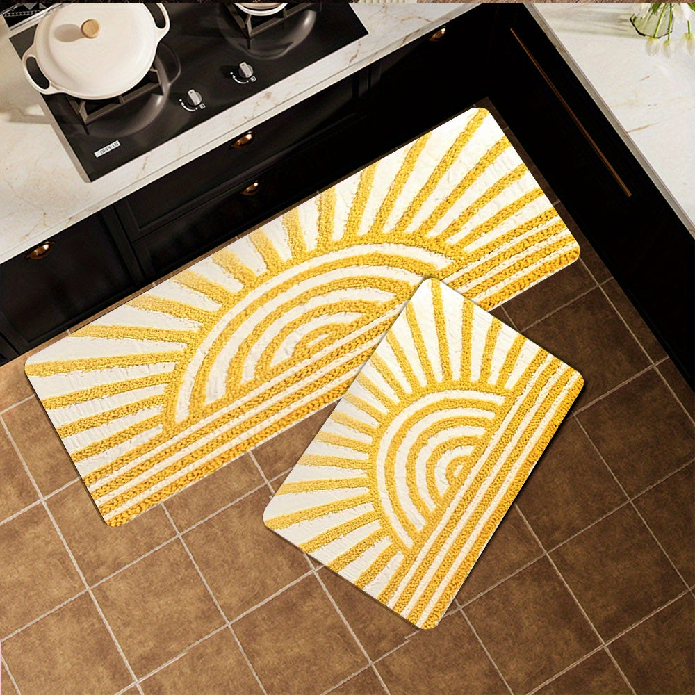 1pc Golden Sunburst Non Slip Door Mat   Soft Polyester with Suede Backing  Machine Washable Vibrant Rectangular Mat for Entryway  Bathroom  Kitchen  Laundry Room   Modern Home Decor & Mother’s Day Gift  Bathroom Rugs  Decorative Floor Covering