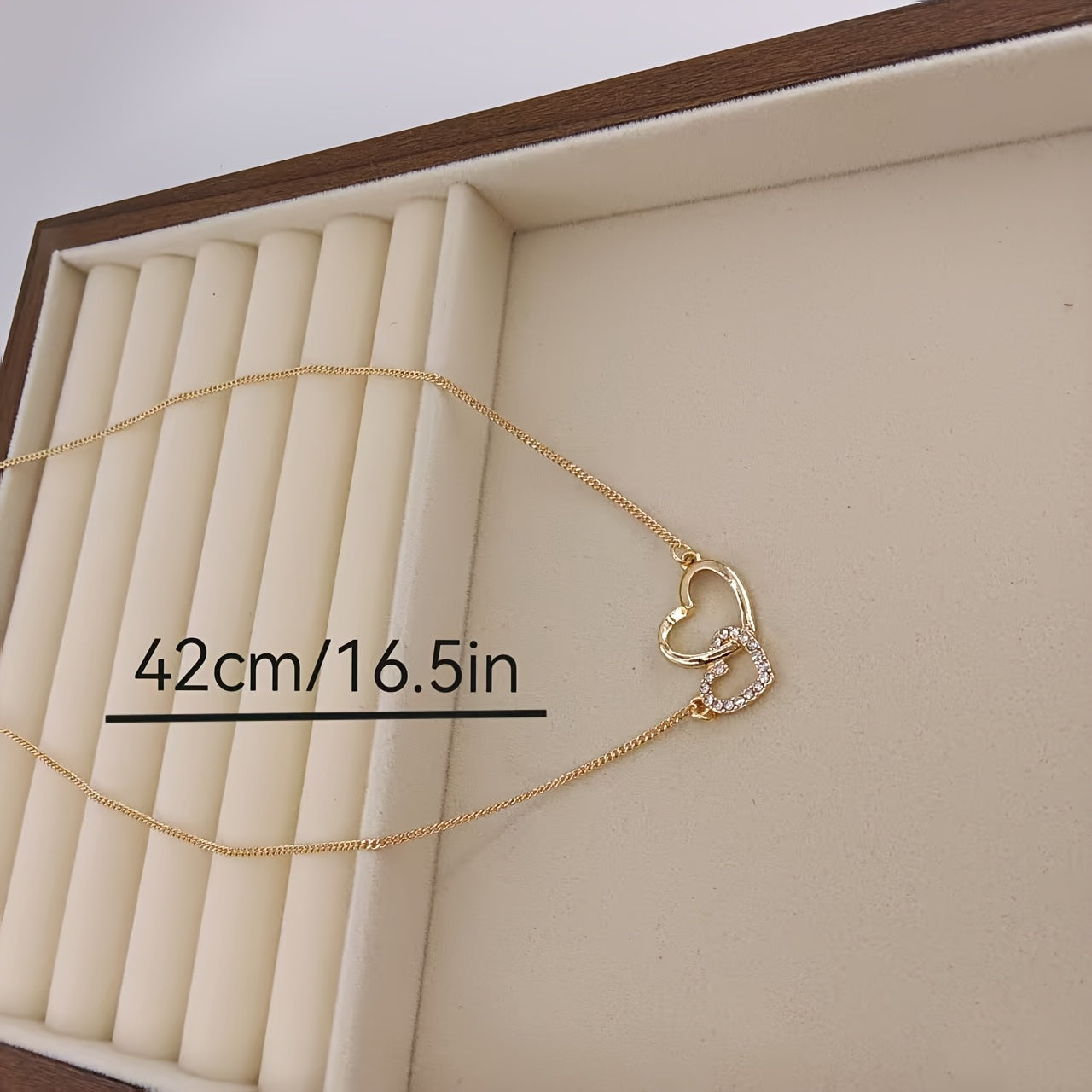 1pc Elegant Japanese & Korean Style Golden Plated Double Heart Necklace with Sparkling Rhinestones   Chic Clavicle Chain for Daily Wear & Parties  Valentine'S Day Gift  Valentine Jewelry|Elegant Necklace|Zinc Alloy Necklace