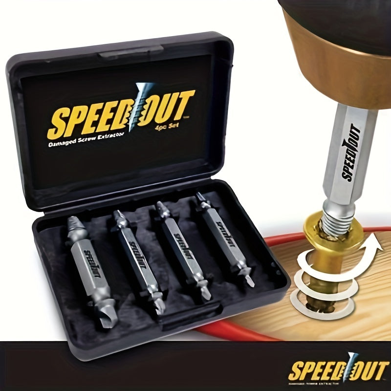 4pcs Steel Broken Speed Out Damaged Screw Extractor Drill Bit Remover Guide Set