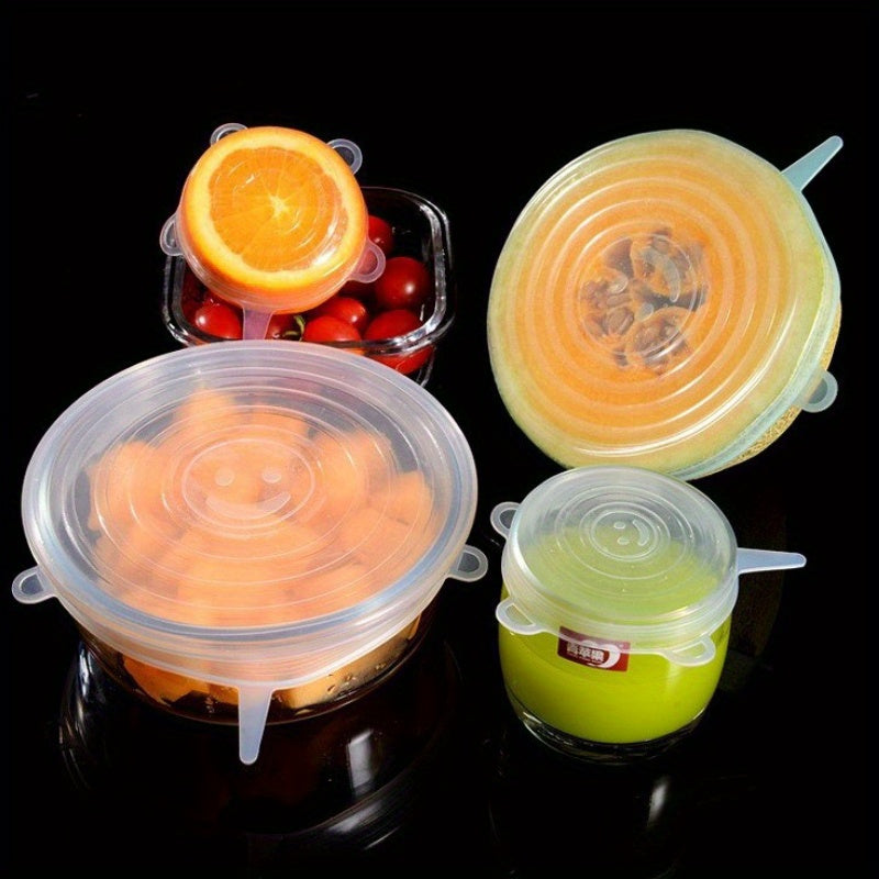 6pcs/set Food Grade Silicone Covers   Round Sealed BPA Free Fresh Keeping Lids for Cups  Pots  Pans   Durable Kitchen & Restaurant Use  Silicone Covers for Food  Kitchen Essentials  Transparent Design  Bpafree Material