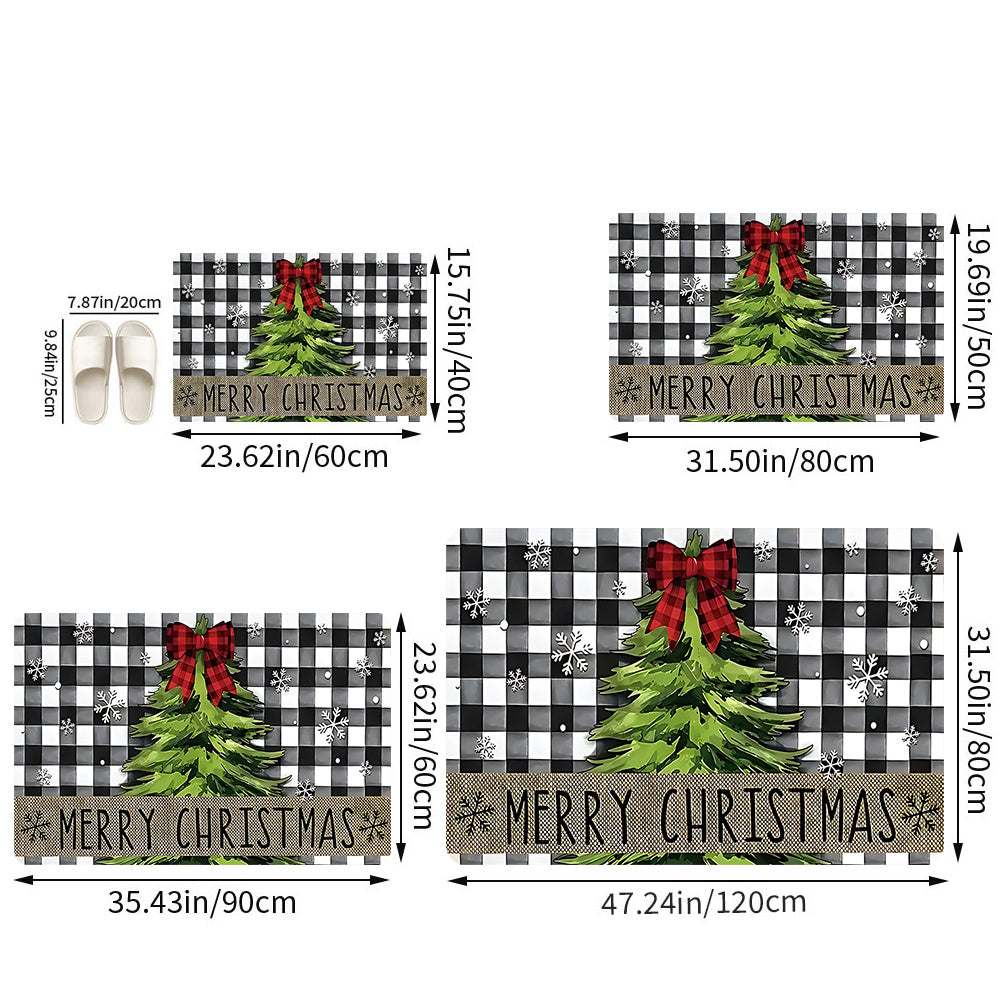 1Pc Black And White Checkered Christmas Doormat With Red