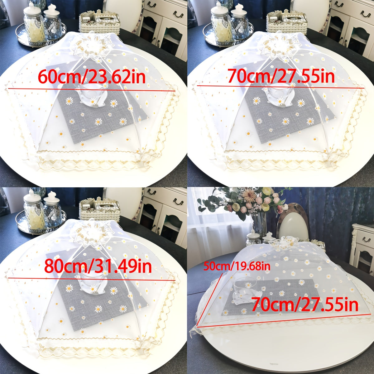 A Foldable And Washable Dinner Cover Featuring a Modern Design with Daisy Patterns  Suitable for Serving Food That Is Not Suitable for Direct Food Contact.