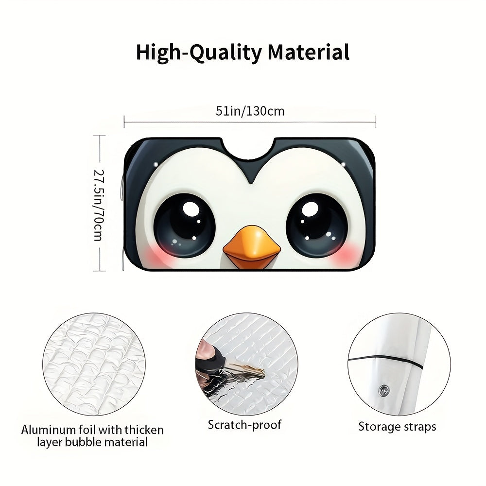 1pc Cute Big Eye Penguin Car Windshield Sunshade   Foldable Fit for SUV & Truck Front Windows  UV Protection & Heat Reduction  Adorable Cartoon Design with Expressive Eyes  Durable Automotive Accessory  Vehicle Heat Shield | Quality Reflective Material  P