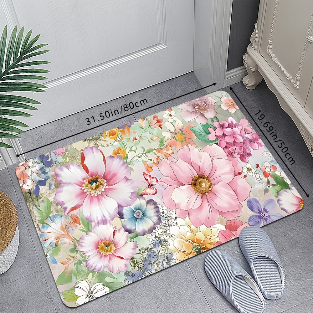 1Pc Floral Pattern Anti Slip Washable Door Mat Spring