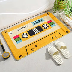 Retro Cassette Tape Doormat Non Slip Yellow Bathroom