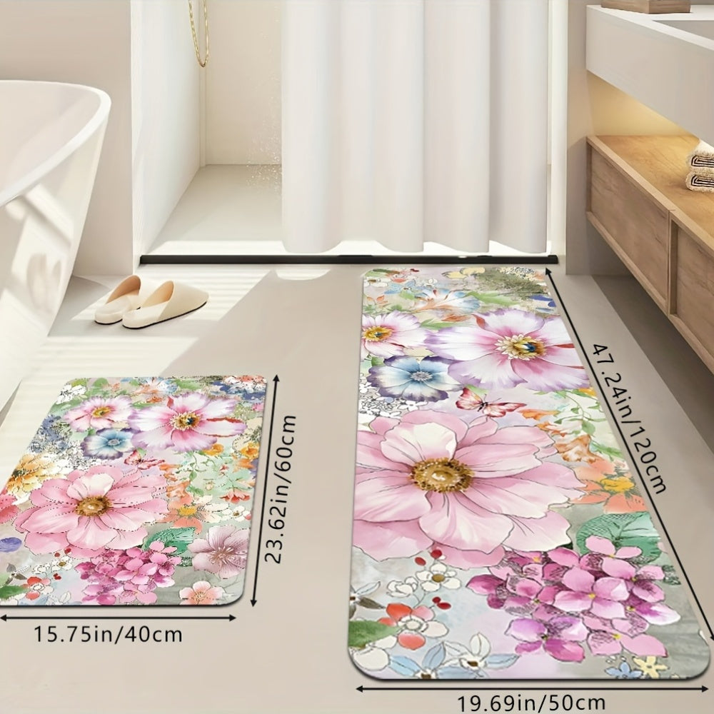 1Pc Floral Pattern Anti Slip Washable Door Mat Spring