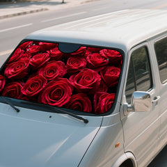 1pc Red Roses & Dewdrops Car Sunshade   Foldable Polyester Windshield Cover with Vibrant Red Roses Design  UV Protection & Heat Reduction for Daily Commuting  City Parking  Outdoor Adventures  Sun Visor for Car  Travel Essentials  Romantic Design  Durable
