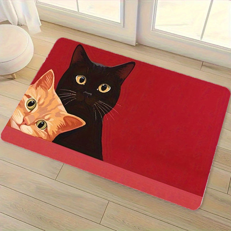 A Flannel Welcome Mat for The Entrance  Featuring a Design with Two Cute Cats  Weighing 450G/㎡  10Mm Thick And Easy to Clean  Suitable for Indoor And Outdoor Decoration  Entryways  Living Rooms  Bedrooms  Offices  Kitchens  Bathrooms  And Hallways.