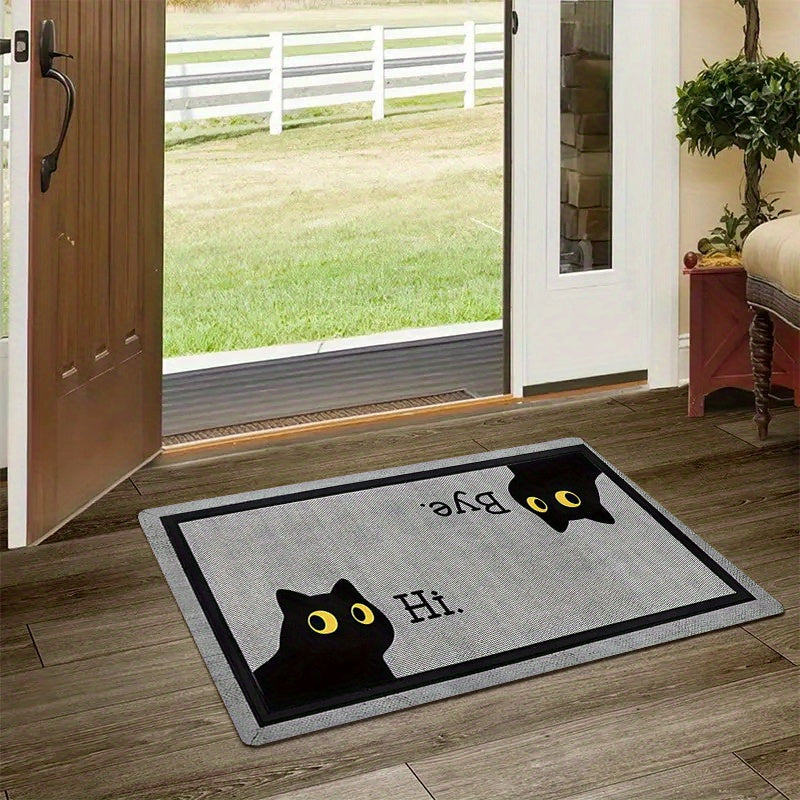 Cute Black Cat Doormat With "B&K Hi" Design