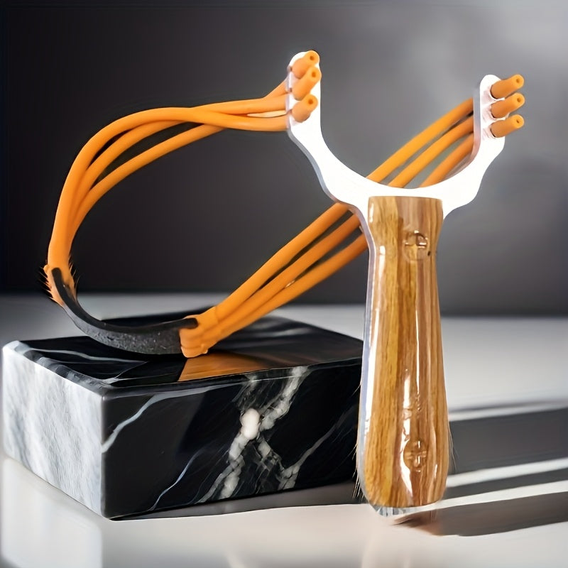 Professional Outdoor Hunting Y Shaped Slingshot with Orange Rubber Bands   Durable Aluminum Alloy  Perfect for Adventurers  Hunters  and Fishing Enthusiasts
