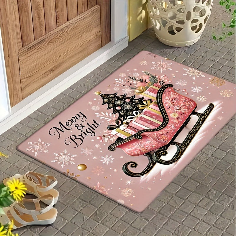 1Pc Christmas Pink Sleigh Doormat Merry & Bright Living