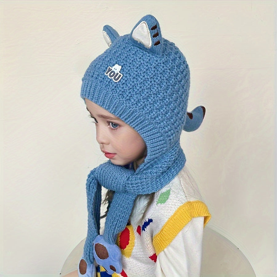 1pc Adorable Cat Ear Warm Hat for Kids   Cozy Knit Hooded Cape with Paw Prints  Stretch Fit  Perfect for Fall/Winter Outdoor Activities  Great for 8 12 Years Olds  Cat Hat