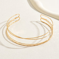 Women's Open Wave Cross Neck Choker   Minimalist Golden Tone Layered Chain Jewelry for Casual Attire  Parties & Weddings   Versatile Year Round Elegant Accessory