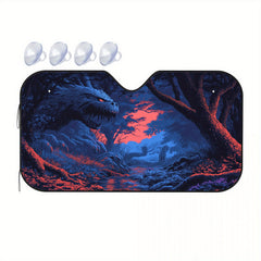Mysterious Forest Monster Pattern Car Sunshade  Heat Insulation and Scratch Resistant  Keeps the Interior Comfortable with Installation Suction Cups