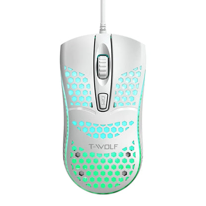 T-WOLF Thunder Wolf V15 Hole Mouse Hollow Honeycomb Wired USB Luminous Game Office Home Computer Cross-Border
