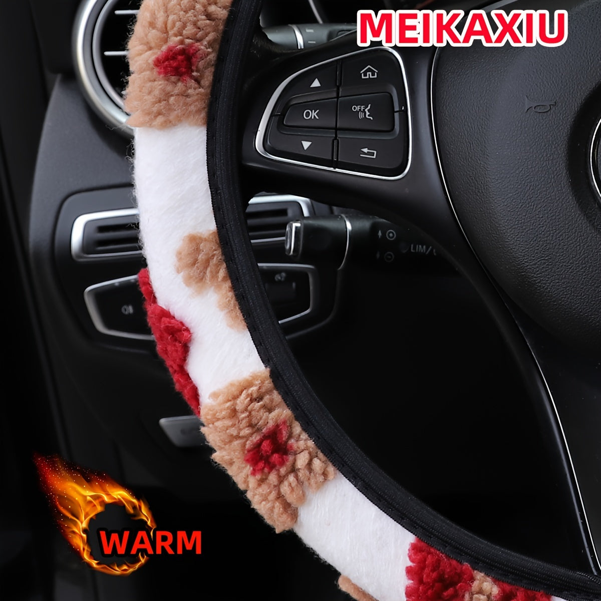 1pc MEIKAXIU Winter Plush Flower Design Flannelette Car Steering Wheel Cover  Universal Fit for 36.83 38.1 cm Wheels  Comfortable Warmth  No Inner Circle  Suitable for Men and Women