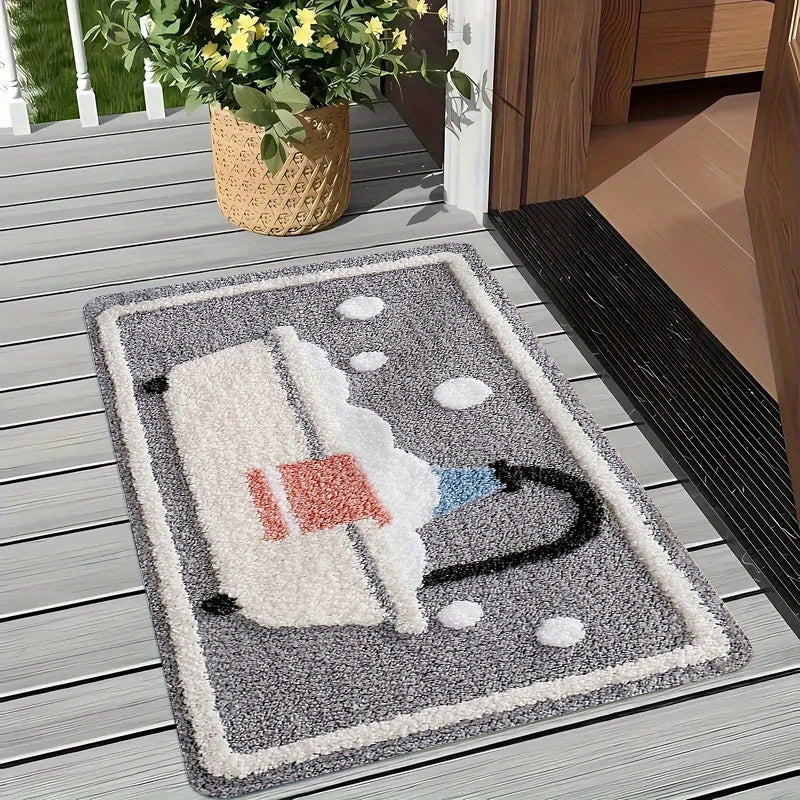 1Pc Flannel Doormat Bathtub Design 450G/㎡ 10Mm Thickened For