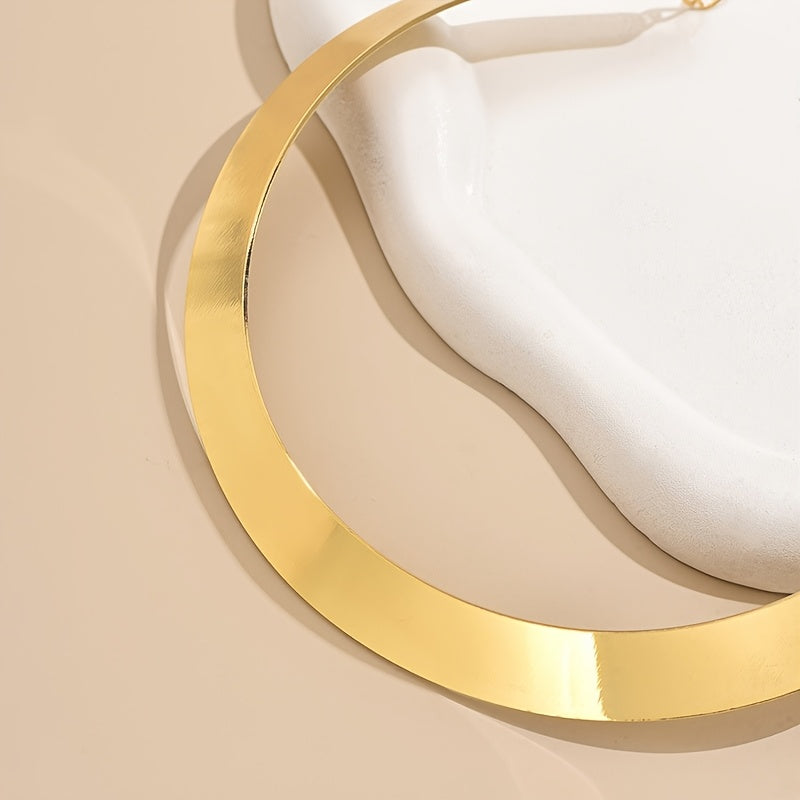 Women's Geometric Open Cuff Choker Necklace   High Shine Golden Finish  Minimalist Bold Design for Everyday & Party Jewelry  Year Round Versatile Accessory  Smooth Glossy Finish