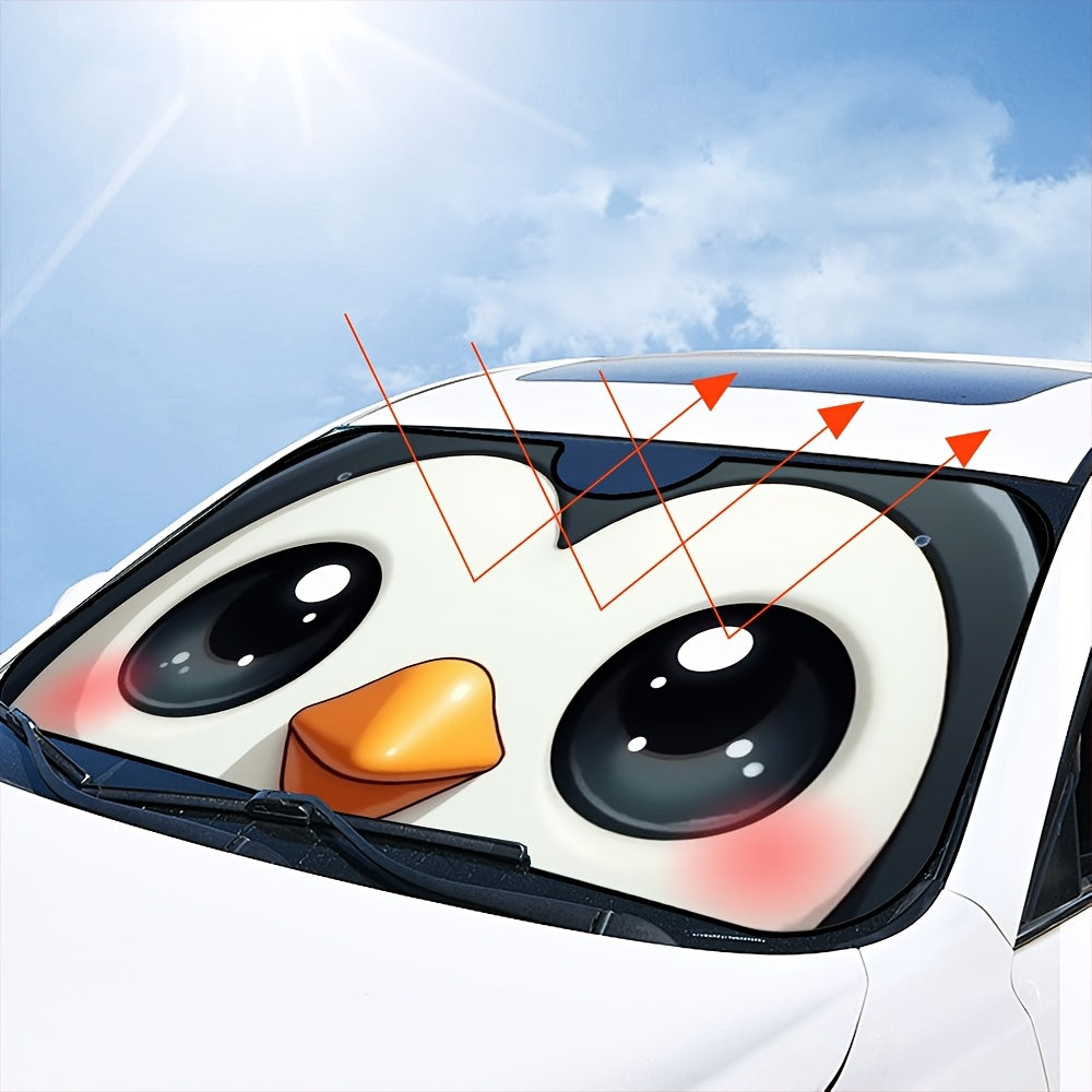 1pc Cute Big Eye Penguin Car Windshield Sunshade   Foldable Fit for SUV & Truck Front Windows  UV Protection & Heat Reduction  Adorable Cartoon Design with Expressive Eyes  Durable Automotive Accessory  Vehicle Heat Shield | Quality Reflective Material  P