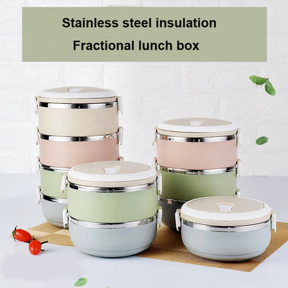 Stainless Steel Bento Gradient Color Seal Lunch Box Round Shape Portable Kids Food Container Picnic Travel For School