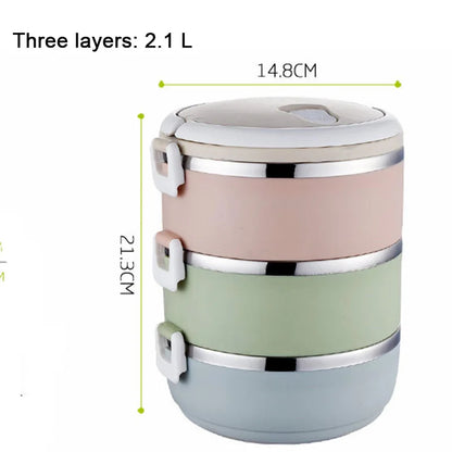 Stainless Steel Bento Gradient Color Seal Lunch Box Round Shape Portable Kids Food Container Picnic Travel For School