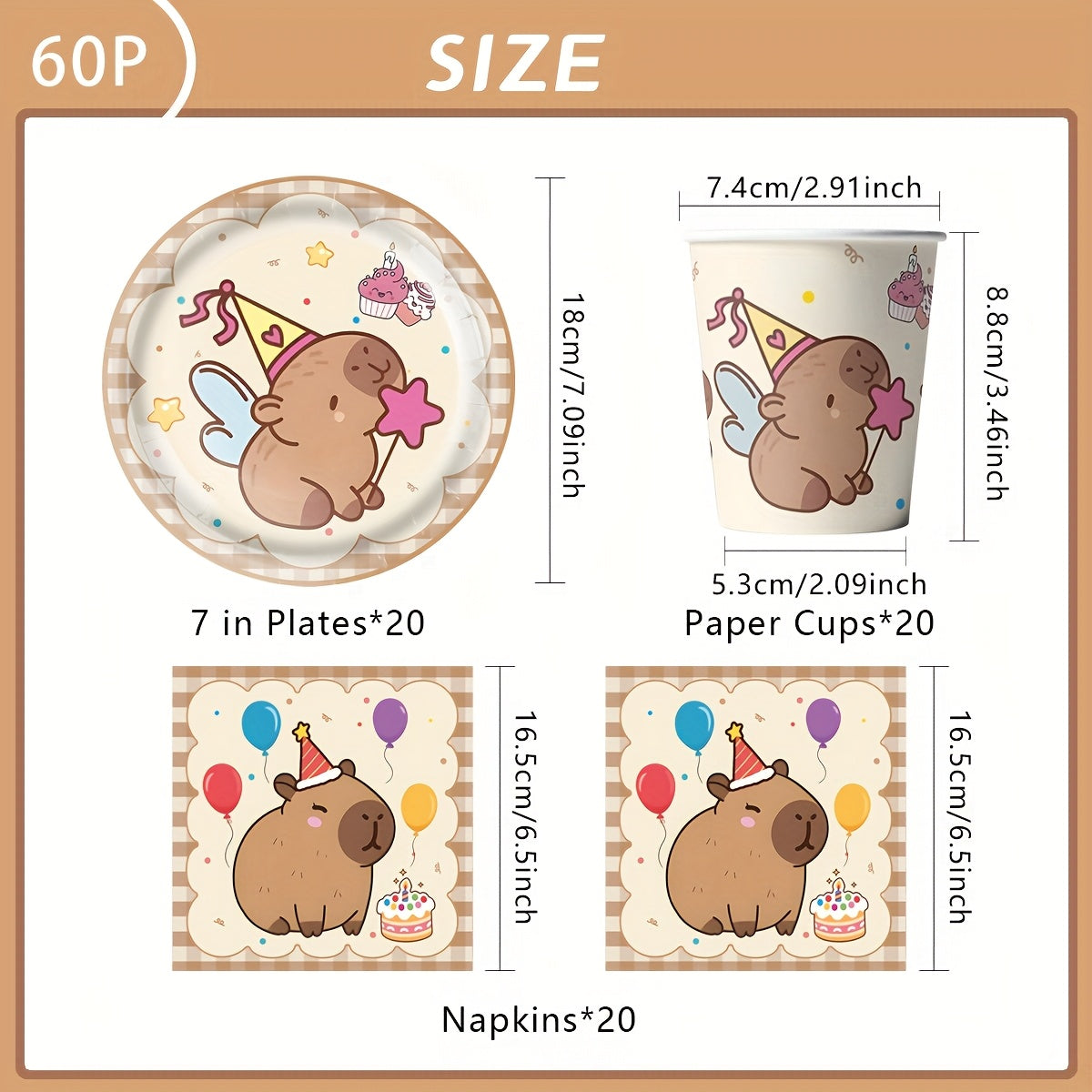 40/41/51/60pcs Capybara Party Supplies Set Disposable Tableware  Paper Plates  Napkins  Cups  Tablecloth  Forks for Birthday Celebrations for Halloween  Christmas Event & Party Supplies Halloween&Christmas