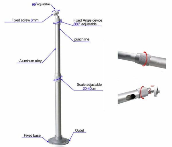 XF0037 Adjustable Metal Outdoor/Indoor Mount Telescopic Camera Bracket Stand 60-120cm