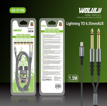 Wolulu AS-51184 Lightning Pin For IOS To Dual Male 6.35 Cable 1.5m
