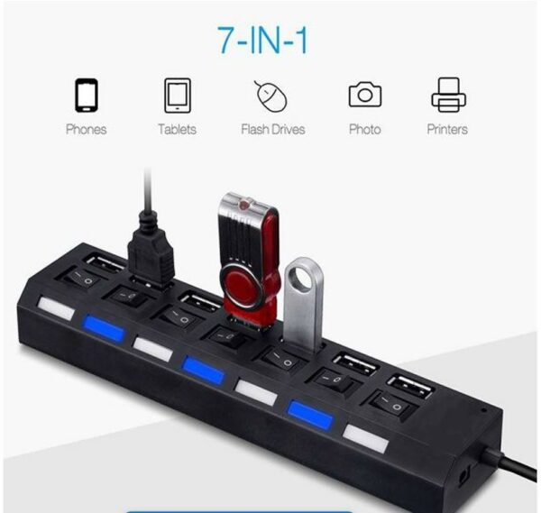 Aerbes AB-C225 High-Speed Compact 7 Ports USB 2.0 Hub