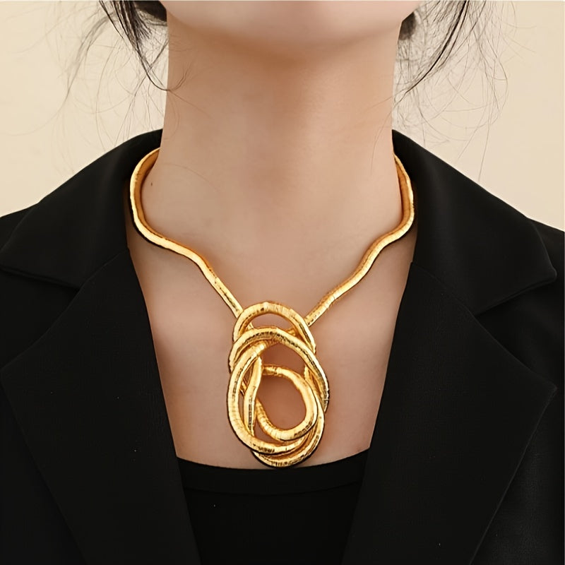 Bendable Snake Chain Necklace   Punk Hip Hop Style Adjustable Golden Toned Metal Jewelry for Women  Versatile Everyday & Party Accessory  Durable Year Round Wear  Statement Accessory  Edgy Accessory  Textured Metallic Finish