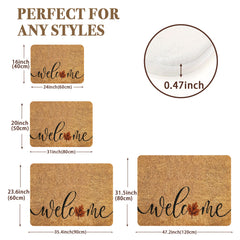 1pc Heavy Duty Coconut Brown Welcome Mat with Elegant Cursive Welcome Lettering & Maple Leaf Design   Thick 1.19cm Pile (600g/m²) Non Slip /Outdoor Mat   Beige/Brown Leaf Pattern Mat for Front Door  Porch  RV  Pet Friendly