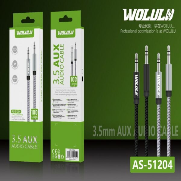 Wolulu AS-51204 Male 3.5mm To Male 3.5mm Aux Cable 1m