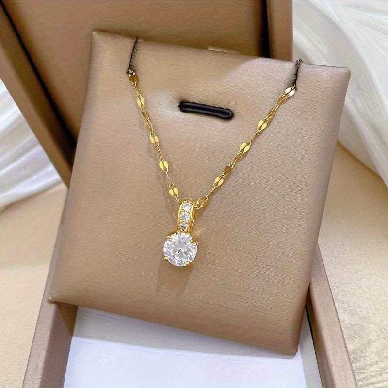 Stainless Steel 18K Gold Plated Plated Micro Set Synthetic Cubic Zirconiaia Pendant Necklace Trendy Adjustable Minimalist Chain Jewelry Gift for Women and Men