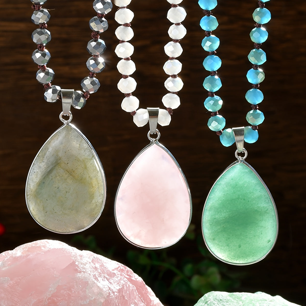 Handmade Natural Stone Beaded Long Necklace   Boho Chic Multicolor Labradorite  Tiger Eye  Rose Quartz  Lapis Lazuli & Unakite Pendant Jewelry for Women  Birthstone Gift  Vacation & Casual Attire