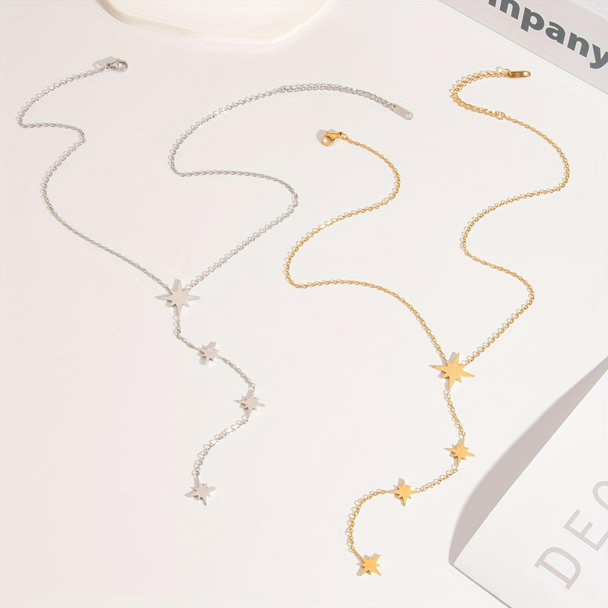 Fashionable New Eight Pointed Star Pendant Long Necklace  Women'S Waterproof Stainless Steel Necklace.