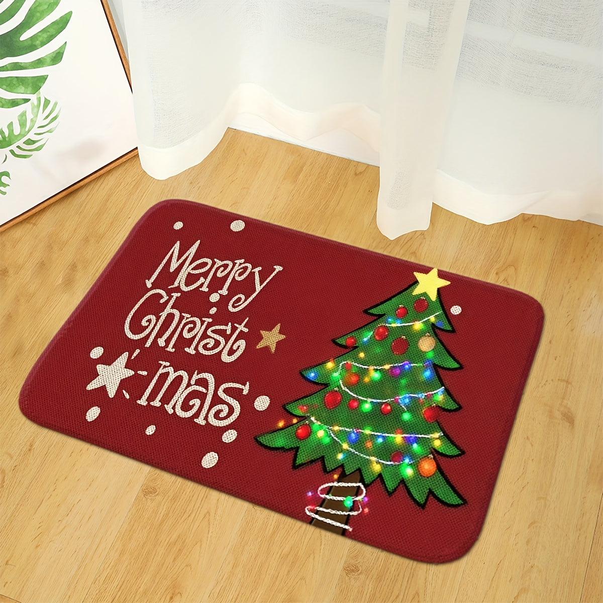 1/3pcs Christmas Red Background String Lights Christmas Tree Bathroom Three Piece Toilet Floor Mat Toilet Lid Mat Toilet Accessories Set Household Entrance Door Mat Bathroom Non Slip Absorbent Carpet
