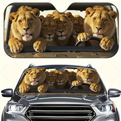 1pc Five Lions Car Travel Pattern Design RV Front Window Windshield Sun Shade Featuring 4 Complimentary Suction Cups  a Foldable Sun Visor That Blocks UV Rays And Provides Heat Protection DQDG27.