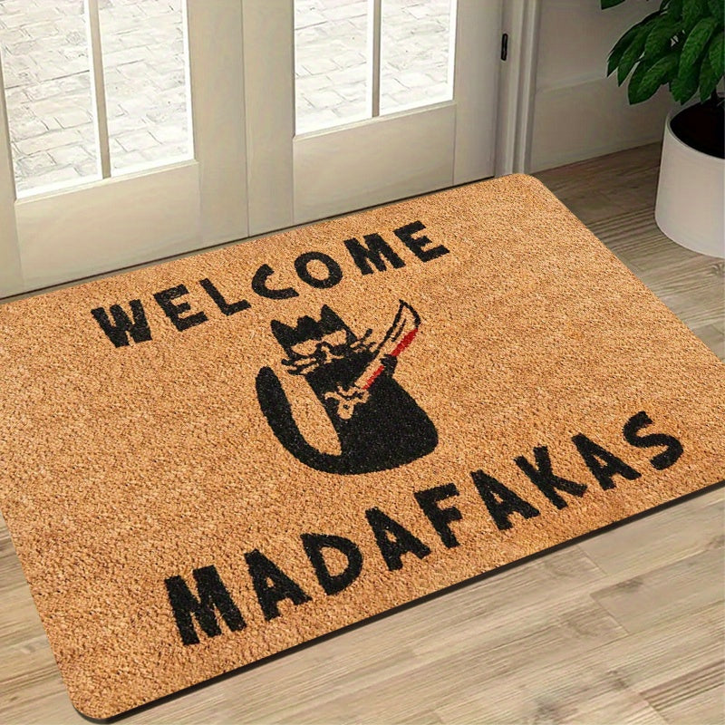 1Pc Gothic Black Cat Welcome Mat 1.02Cm Thick Fleece