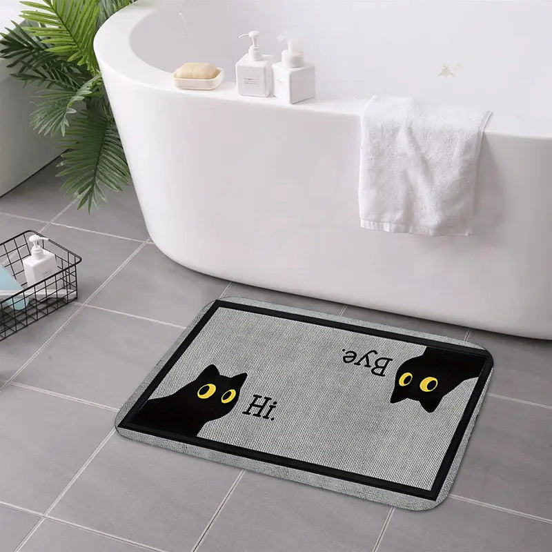 Cute Black Cat Doormat With "B&K Hi" Design