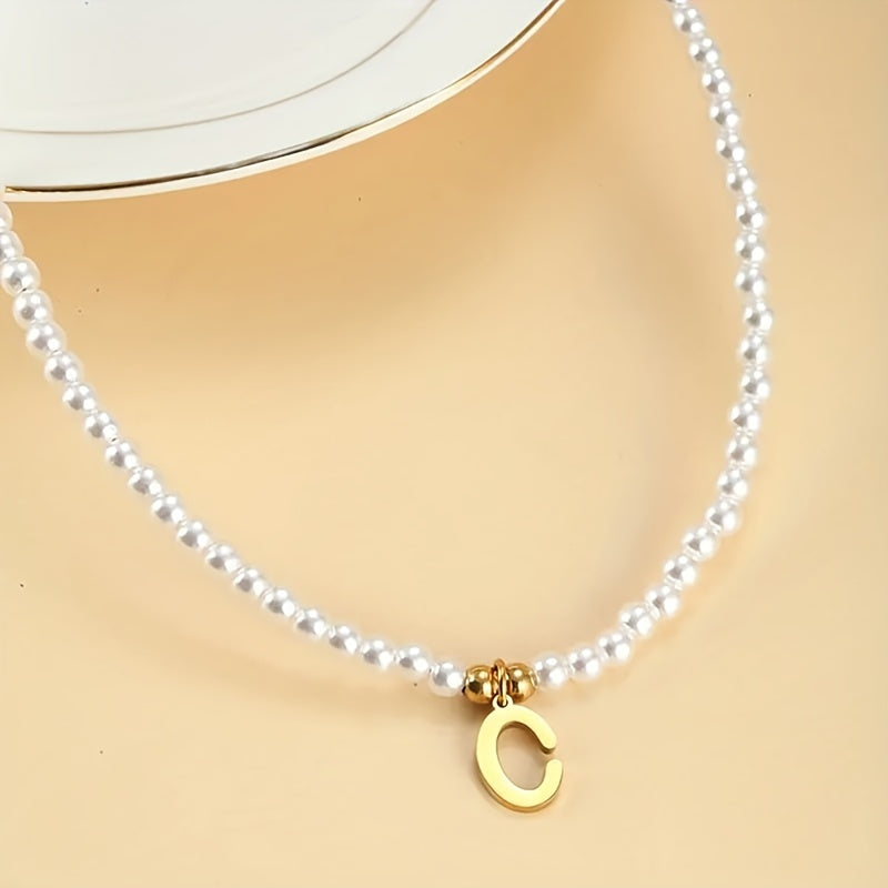 Hot Fashion Beaded 26 Letters Necklace Alloy Plated 18K Golden Women's Collarbone Chain Necklace