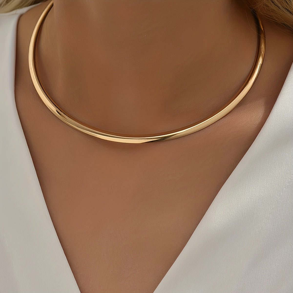 1 Golden Classic Simple Collar Neck Ring Hip Hop Metal Style Fashion Collar.Kpop Style Jewelry.