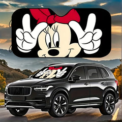 DISNEY Authorized 1pc Mickey Pattern Car Sun Visor  Suitable for Vehicle Interior Accessories  129.54cm x 69.85cm  4 Easy To Install Suction Cups  Polyester Foldable Windshield Sunshade  Keep The Car Cool