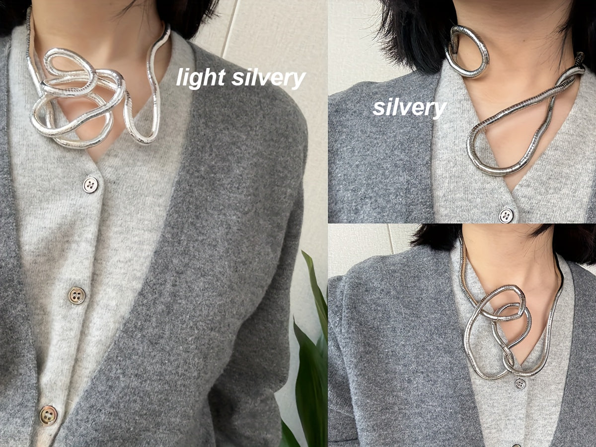 Bendable Snake Chain Necklace   Punk Hip Hop Style Adjustable Golden Toned Metal Jewelry for Women  Versatile Everyday & Party Accessory  Durable Year Round Wear  Statement Accessory  Edgy Accessory  Textured Metallic Finish