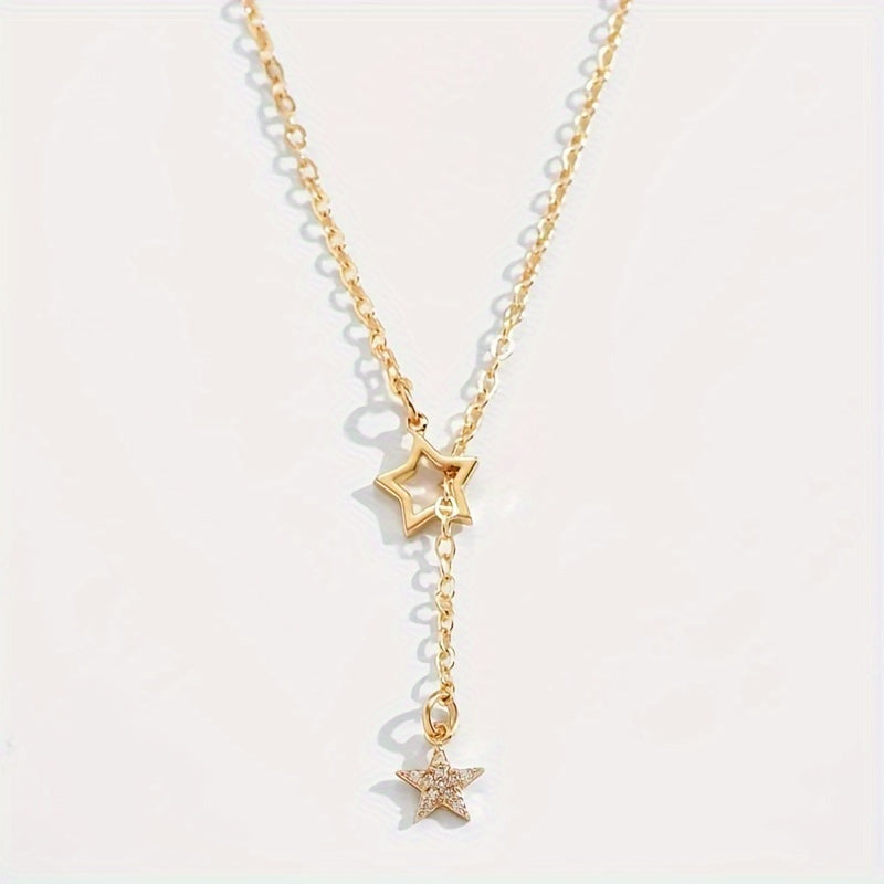 Elegant Y Necklace with Star Pendant   Golden Tone Iron  Perfect for Daily Wear & Special Occasions  Ideal Birthday or Holiday Gift