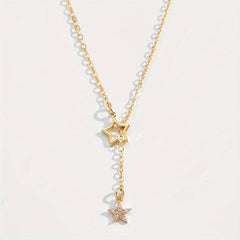 Elegant Y Necklace with Star Pendant   Golden Tone Iron  Perfect for Daily Wear & Special Occasions  Ideal Birthday or Holiday Gift