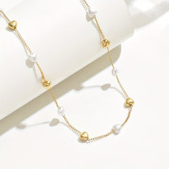 1pc Elegant French Style Heart Shaped Imitation Pearl Necklace for Women   Golden Tone KC Golden Plated Chain  Versatile for Banquets & Daily Wear  Perfect Mother’s Day Gift  Summer Jewelry  Gift for Her | Sophisticated Style | Goldtone Finish  Imitation